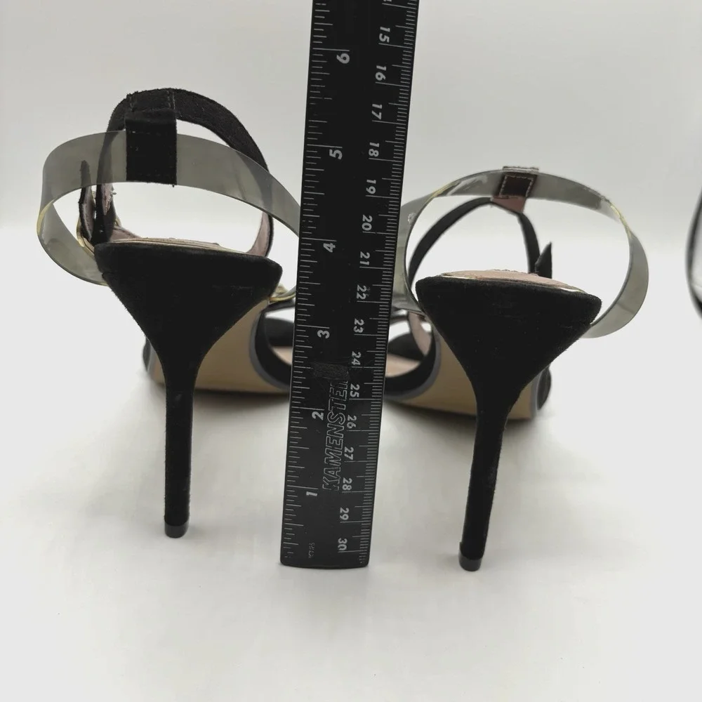 BETSY JOHNSON Alyna Heels Women's Size 6.5-7‎ Black Embellished Ankle Strap NWOB